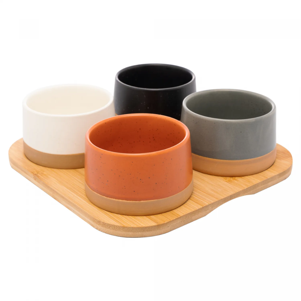 Cj 4 Petisqueiras C/bandeja Bambu