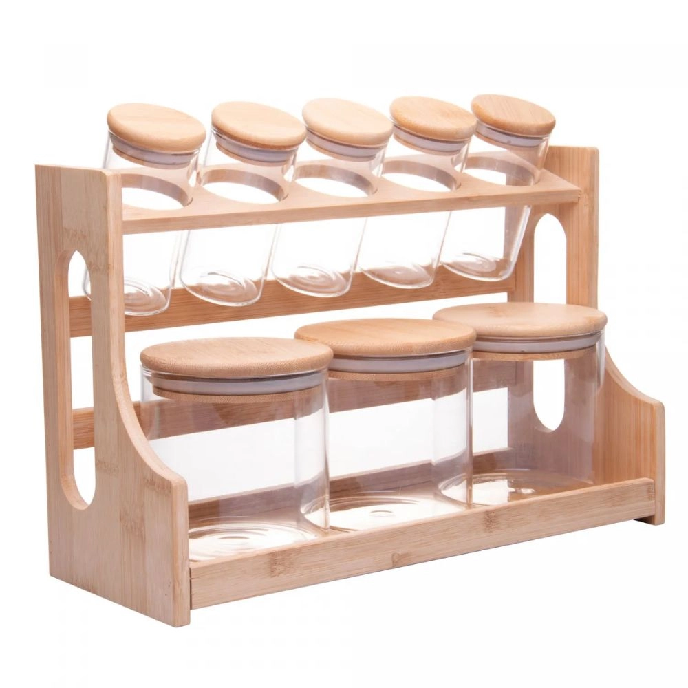 Conjunto 8 Potes Com Tampa Em Bambu Rack - Wolff