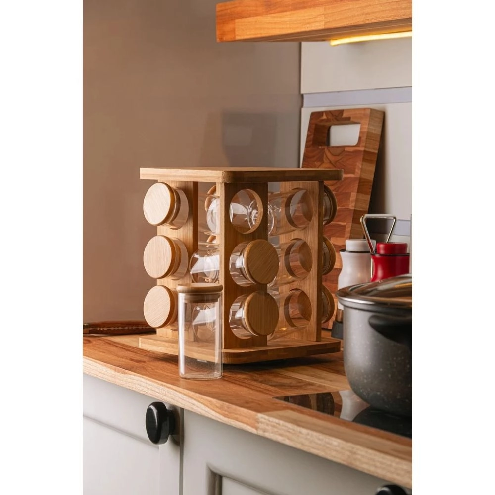 Jogo 12 Potes Com Tampa Hermetica e Rack Giratorio