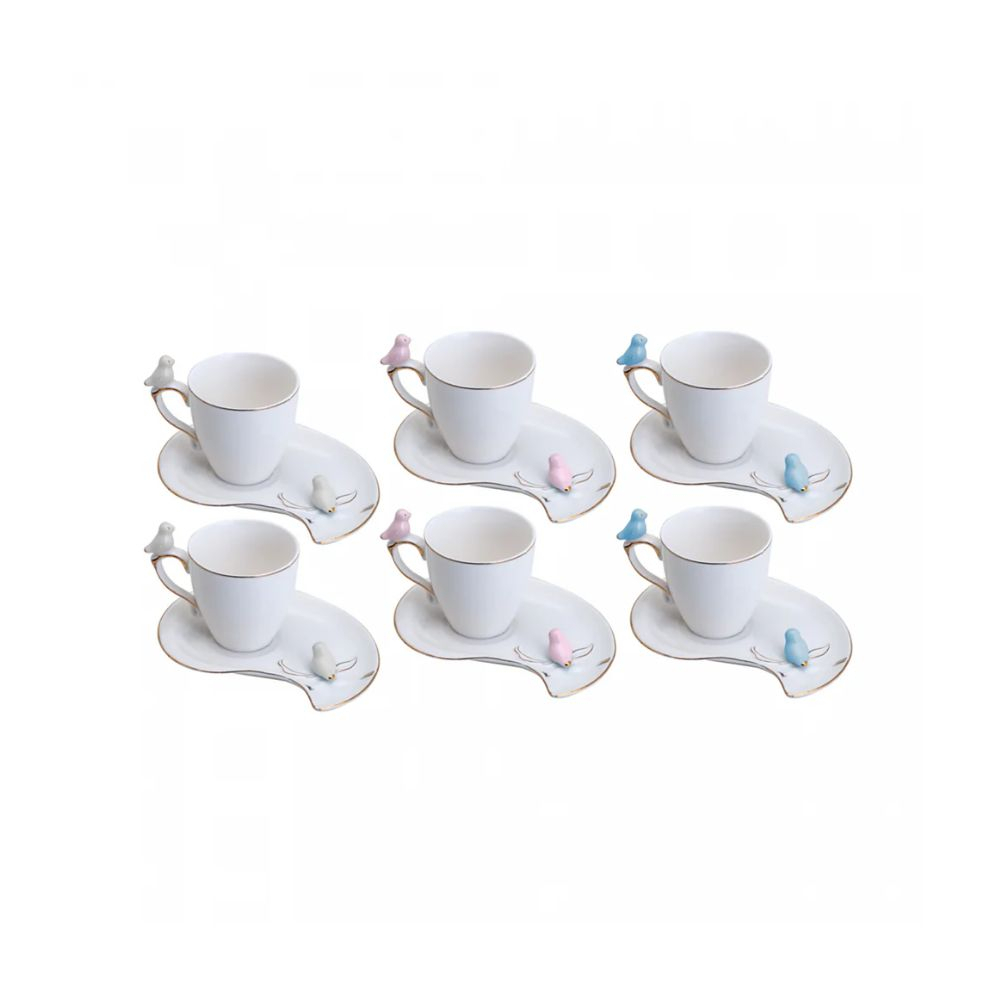 Jogo C/ 6 Xicaras Para Cafe Wolff Cute Birds 90 Ml