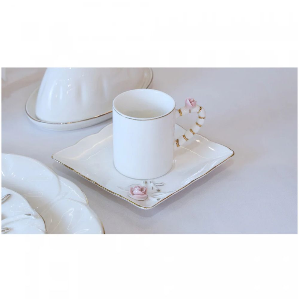 Jogo C/ 6 Xicaras Para Cafe Wolff Flower Square Plate 80 Ml