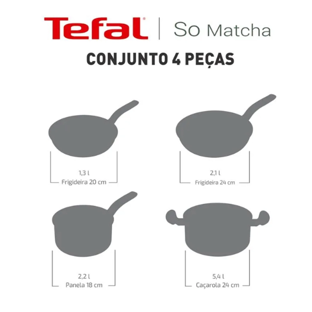 Jogo de Panelas T-fal So Matcha - 4 Peças Jogo de Panelas T-fal So Matcha - 4 Peças