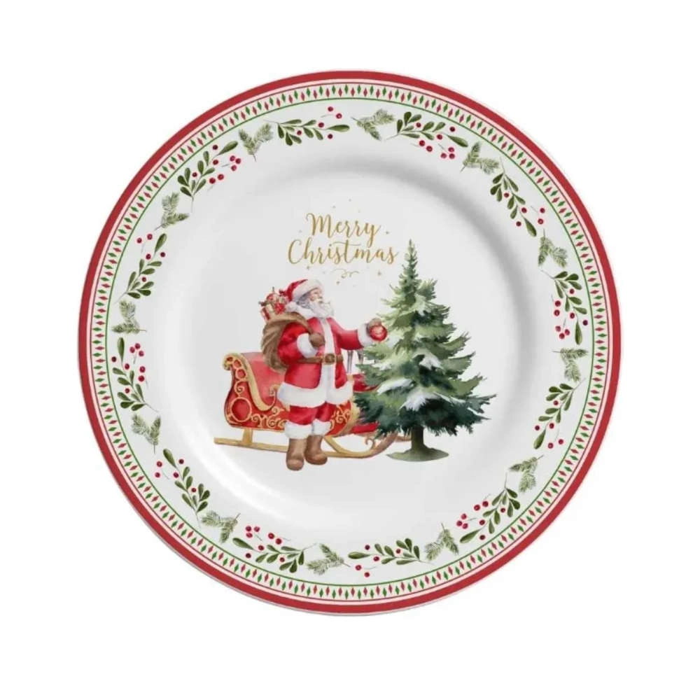Jogo de Pratos de Sobremesa Merry Christmas Ceramica Alleanza