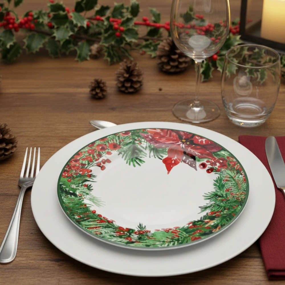 Jogo de Pratos Rasos Natal Ceramica Alleanza