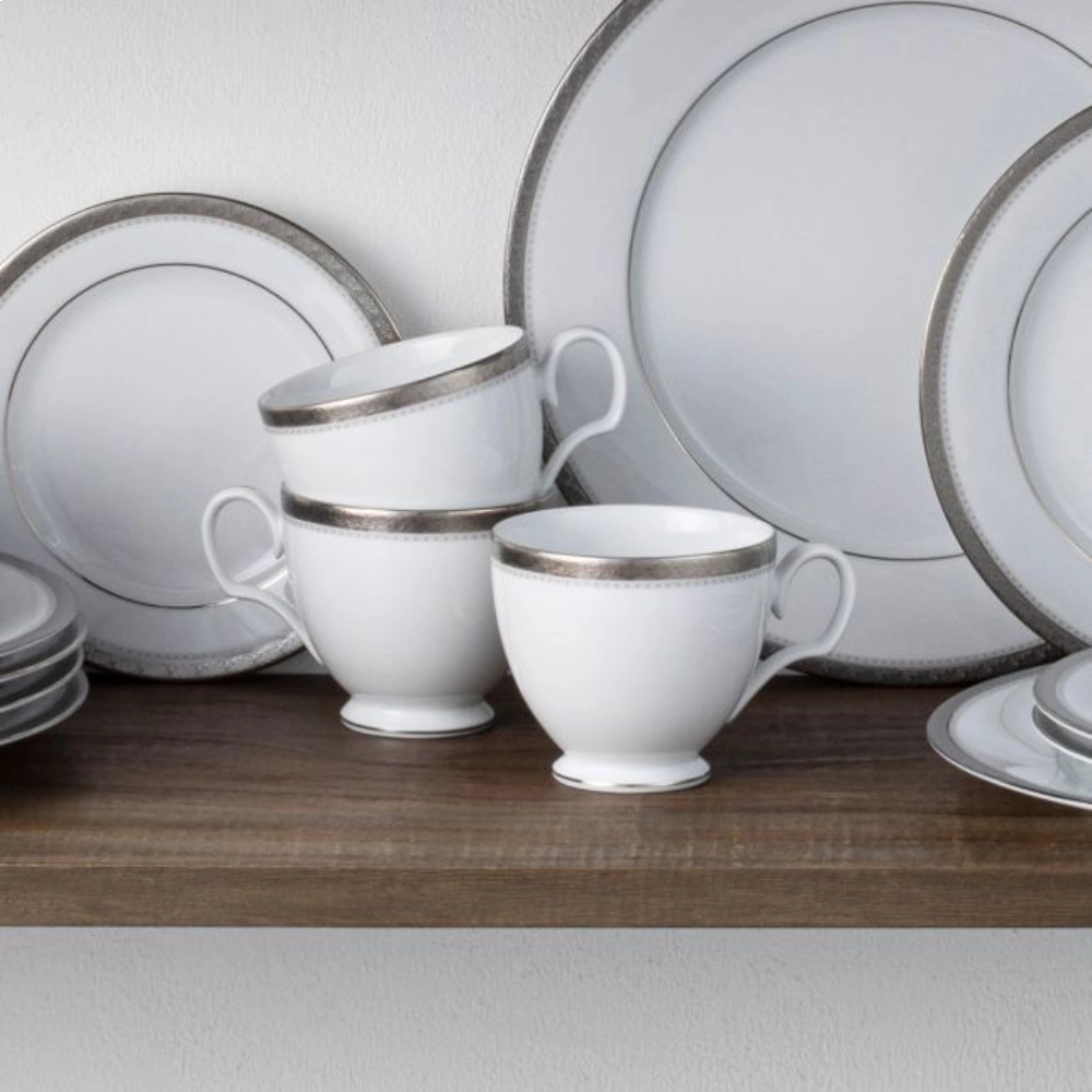 Jogo de Xicaras P/ Cafe Com Pires Noritake Charlotta Platinum