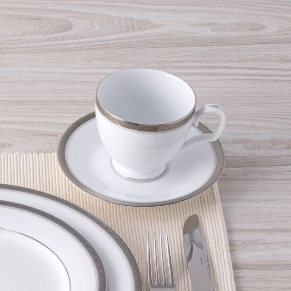 Jogo de Xicaras P/ Cafe Com Pires Noritake Charlotta Platinum