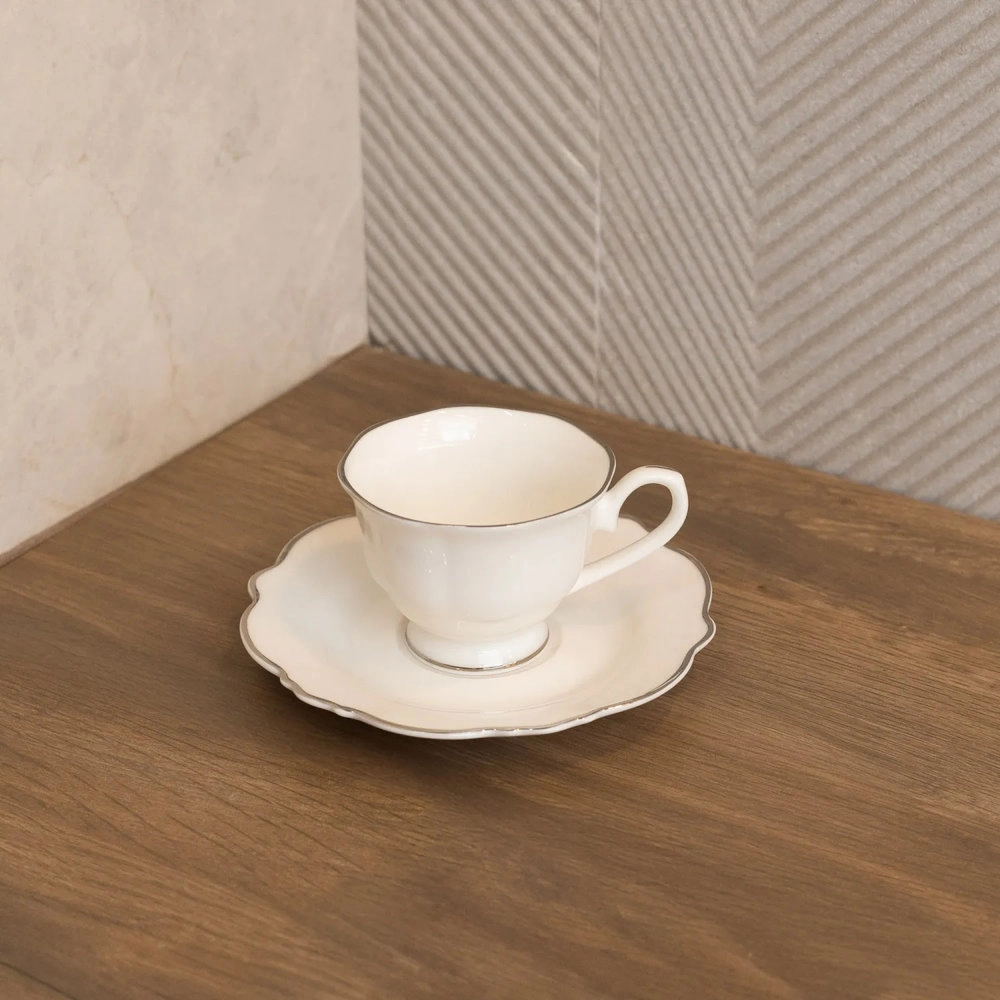 Jogo de Xicaras Para Cafe Com Pires Wolff Maldivas Com Fio Prata 80 Ml - 6 Pecas Jogo de Xicaras Para Cafe Com Pires Wolff Maldivas Com Fio Prata 80 Ml - 6 Pecas