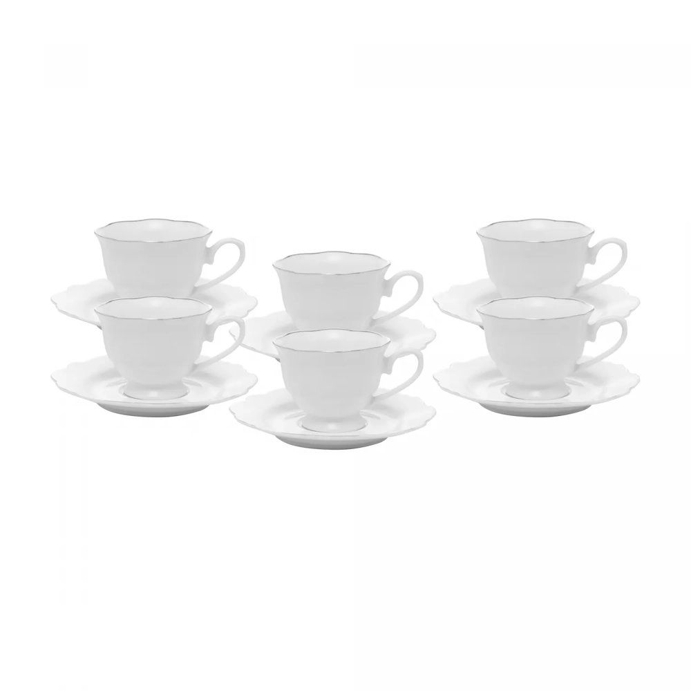 Jogo de Xicaras Para Cafe Com Pires Wolff Maldivas Com Fio Prata 80 Ml - 6 Pecas Jogo de Xicaras Para Cafe Com Pires Wolff Maldivas Com Fio Prata 80 Ml - 6 Pecas