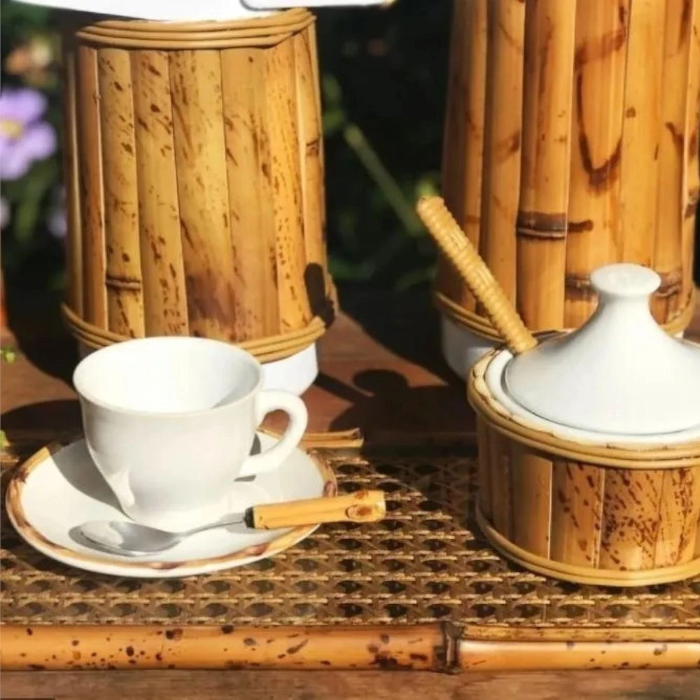 Jogo de Xicaras Para Cha Com Pires Bambu Scalla - 6 Pecas