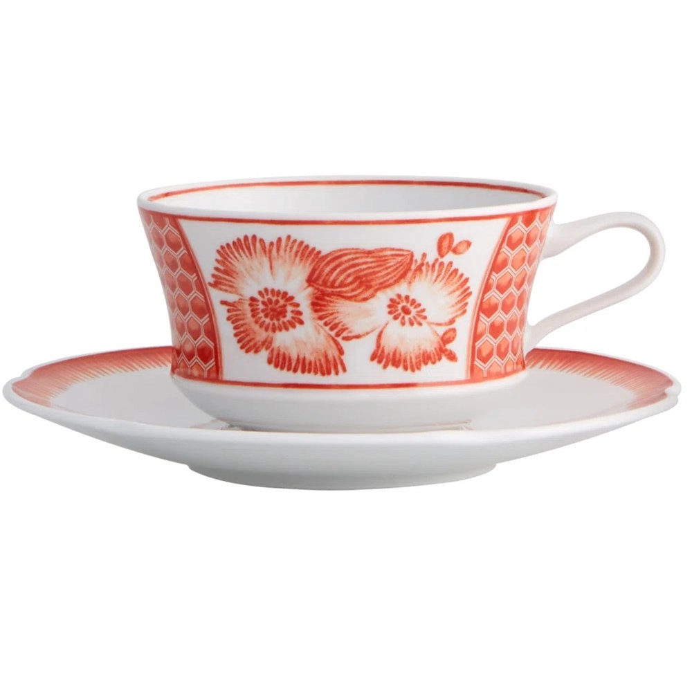 Jogo de Xicaras Para Cha Com Pires Vista Alegre Coralina 250 Ml - 4 Pecas