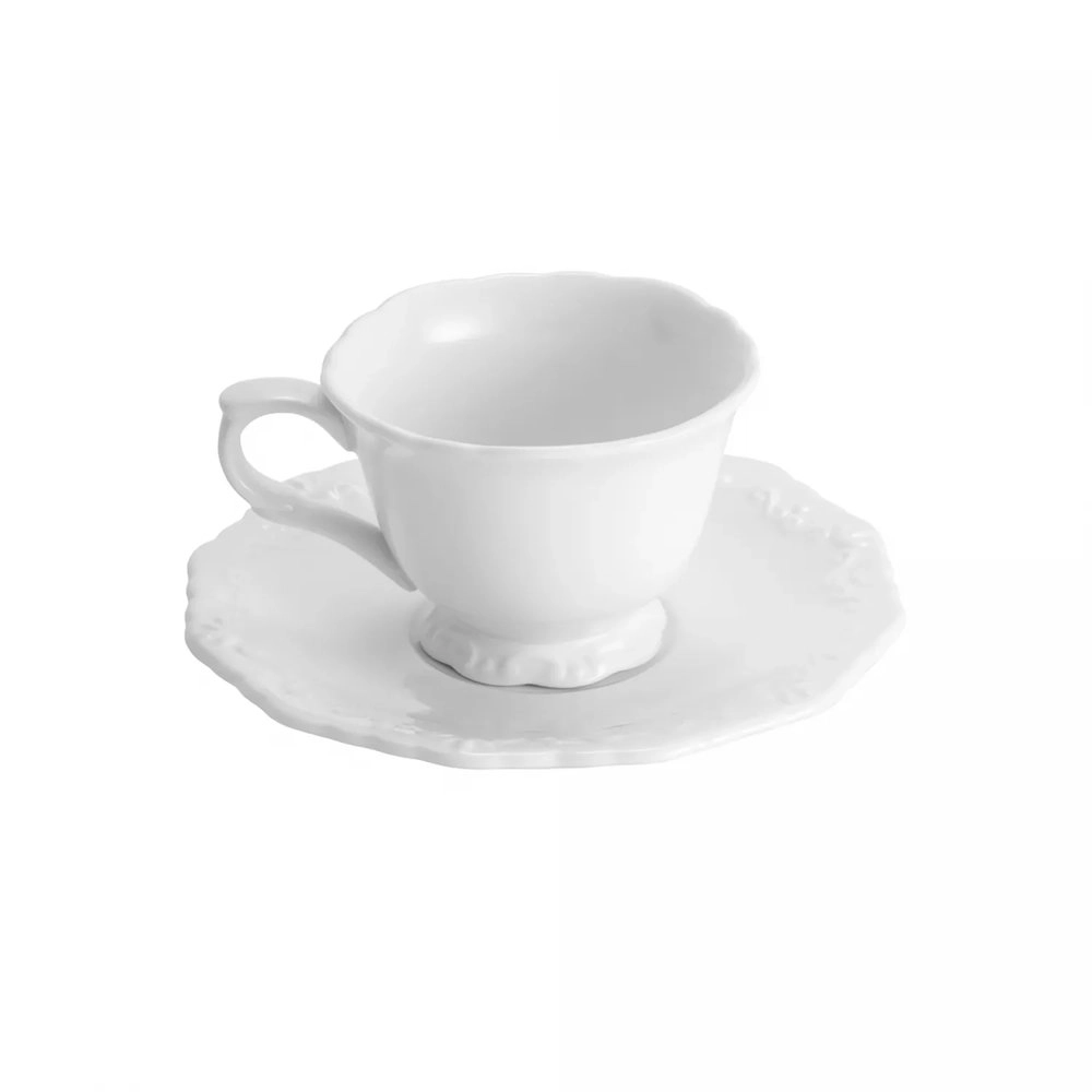 Jogo de Xicaras Para Cha Com Pires Wolff Alto Relevo 200 Ml - 6 Pecas