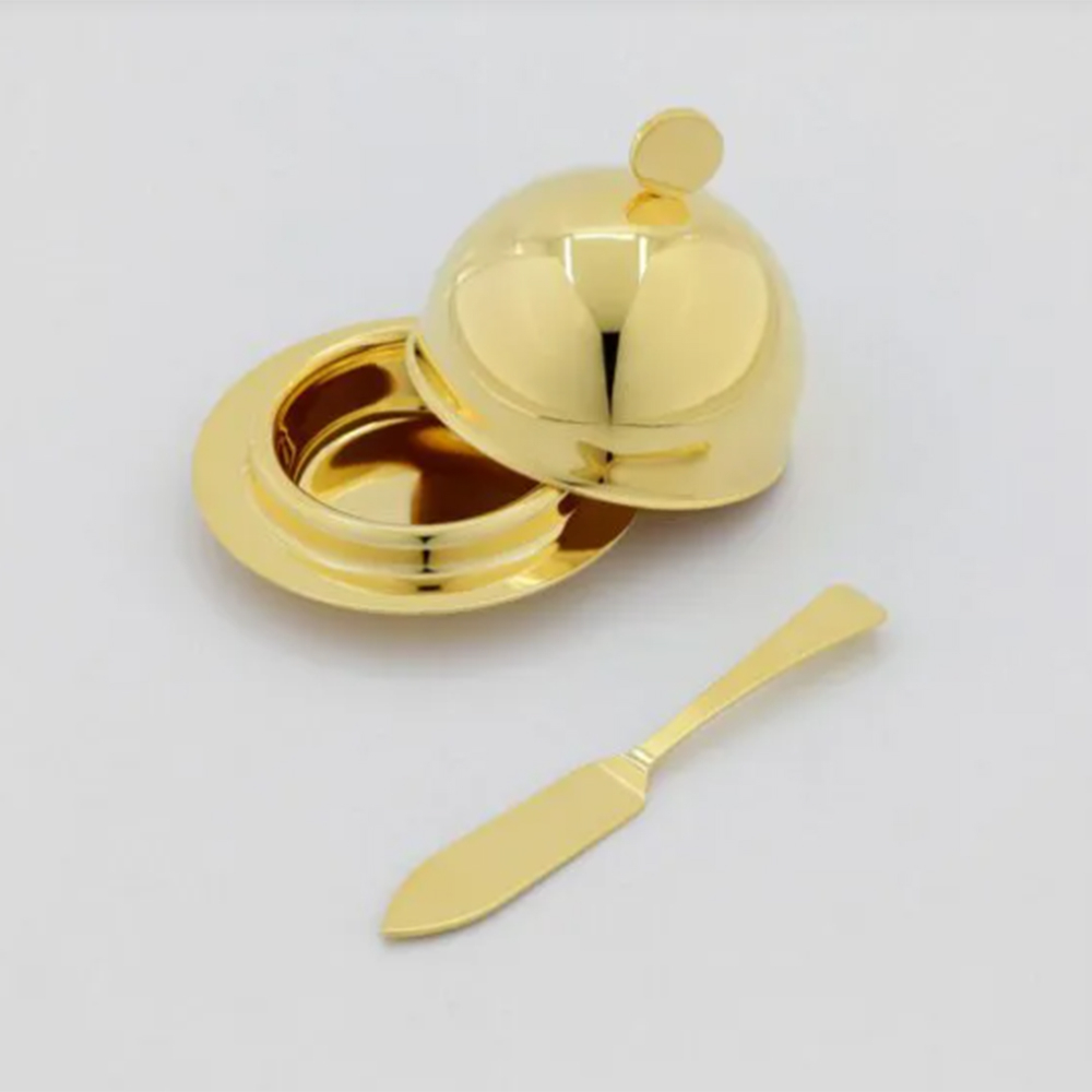 Manteigueira Com Espátula Riva Ravena Ouro 24 K 8,7 X 7,5 Cm Manteigueira Com Espátula Riva Ravena Ouro 24 K 8,7 X 7,5 Cm