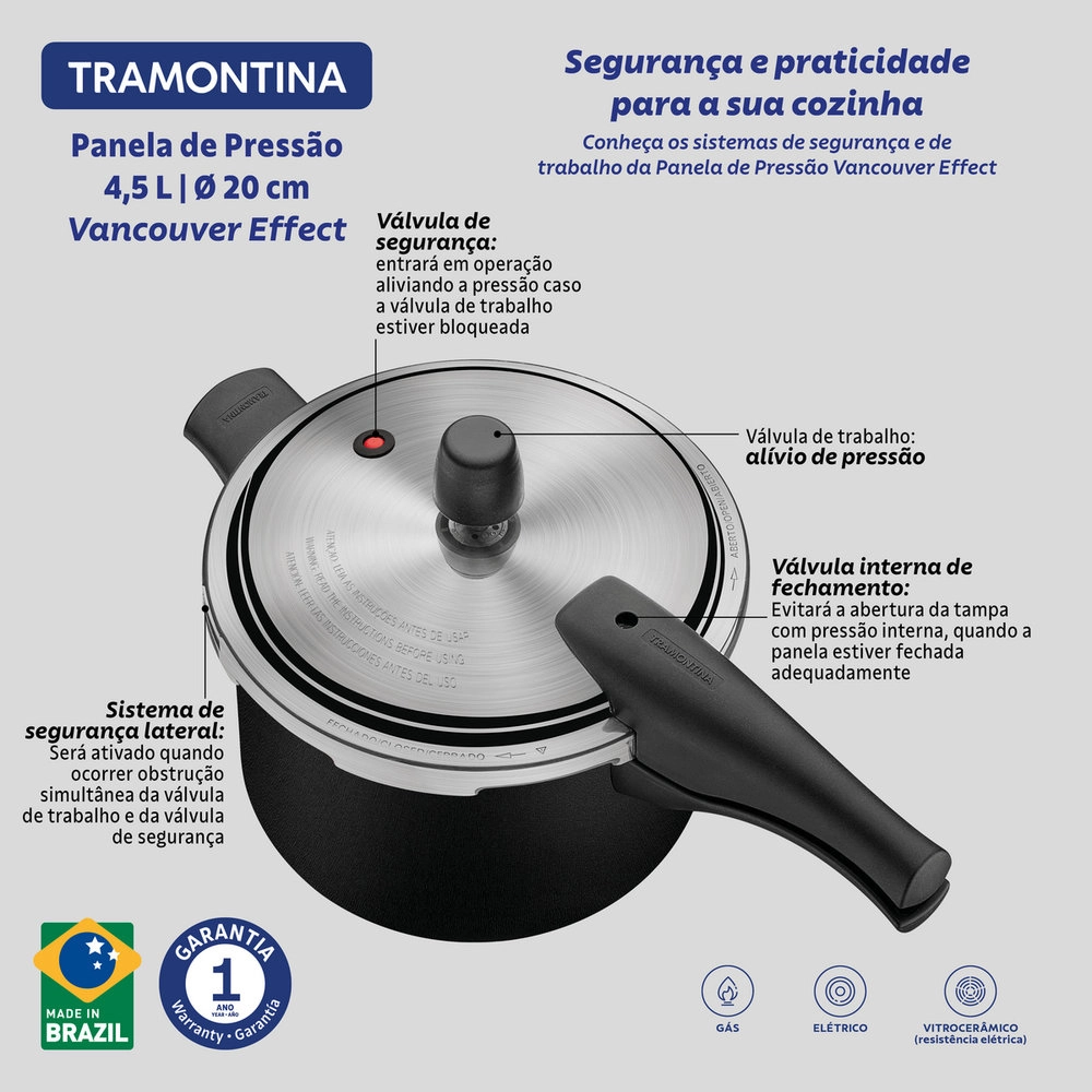 Panela de Pressao Aco Inox Tramontina Vancouver Effect 4,5 Litros