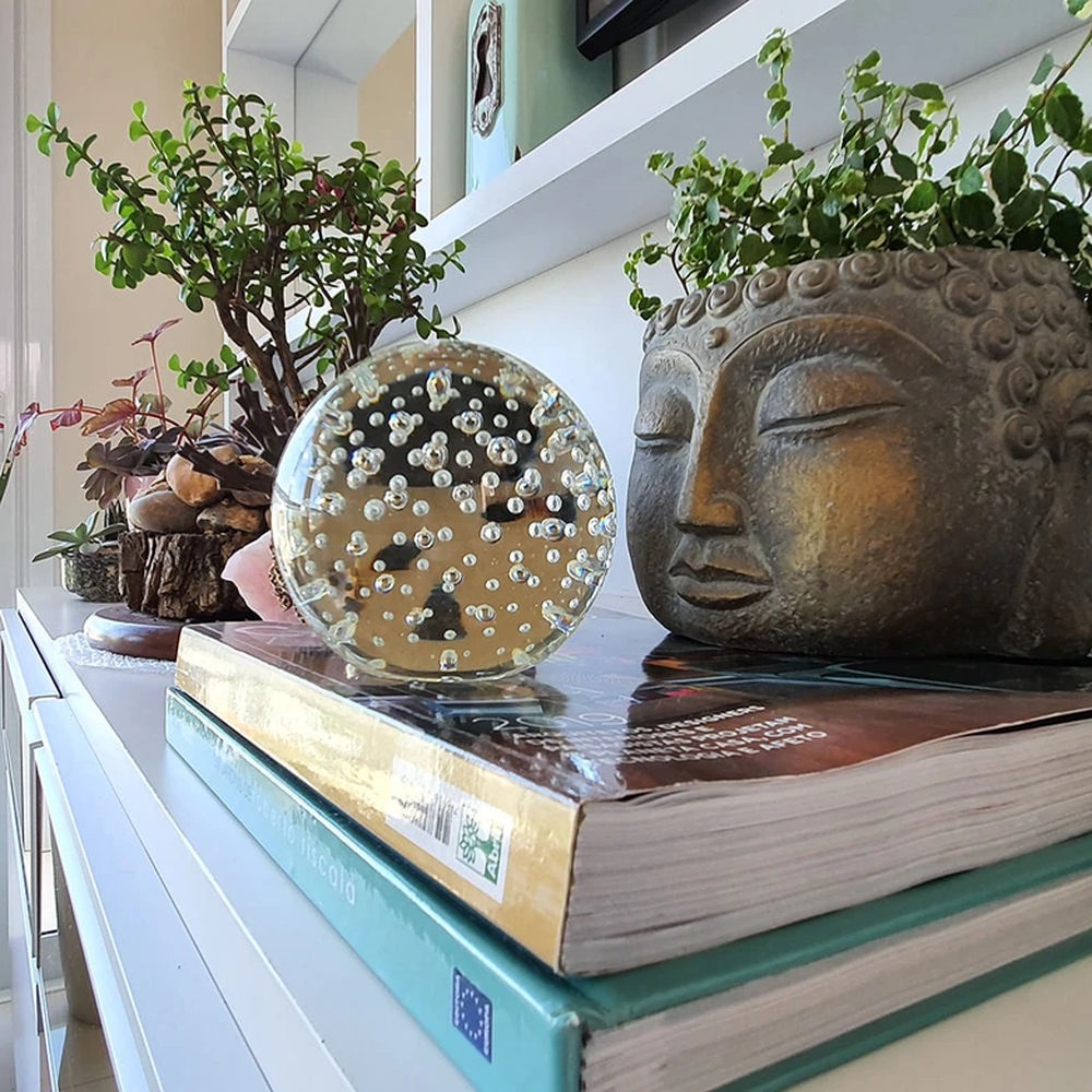 Peso Tela Bola Grande Cristais Ca D'oro Transparente 9 Cm