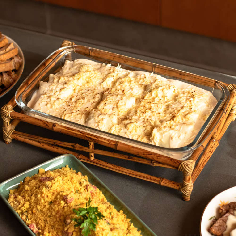 Pirex Retangular Com Suporte Em Bambu Sonia Pierry