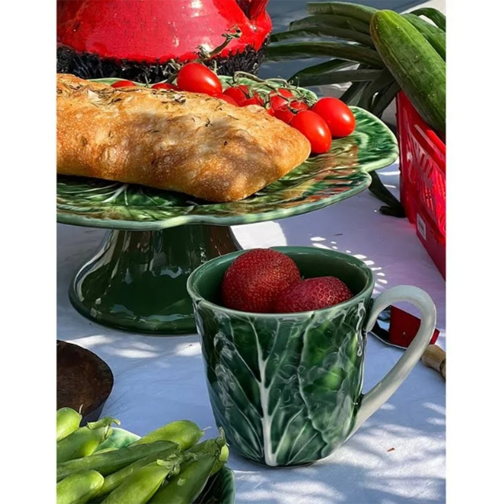 Prato Para Bolo Com Pé Bordallo Pinheiro Couve 13 X 31 Cm