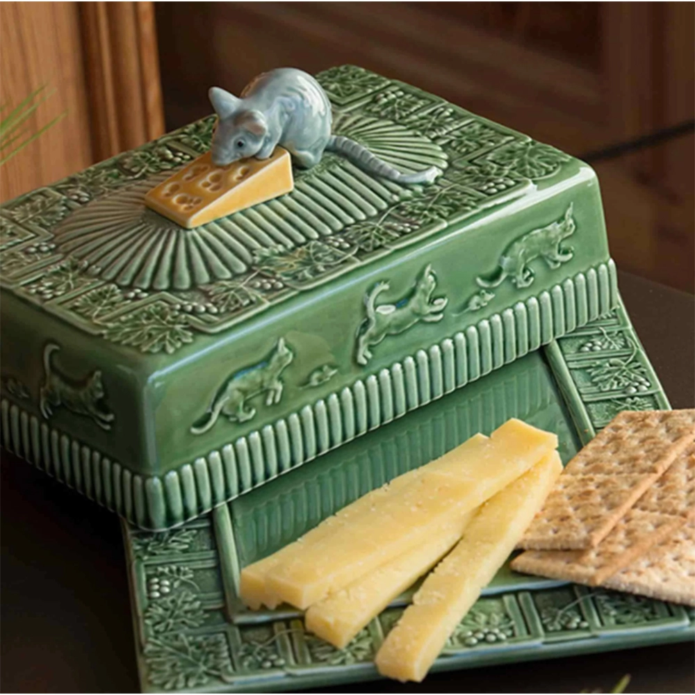 Queijeira Rato Com Tampa Bordallo Pinheiro 14 X 22,5 X 30,5 Cm Queijeira Rato Com Tampa Bordallo Pinheiro 14 X 22,5 X 30,5 Cm