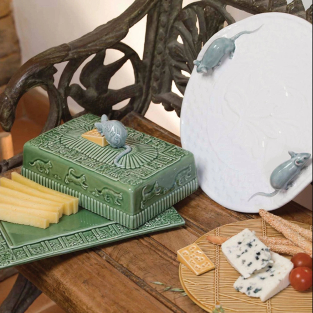 Queijeira Rato Com Tampa Bordallo Pinheiro 14 X 22,5 X 30,5 Cm Queijeira Rato Com Tampa Bordallo Pinheiro 14 X 22,5 X 30,5 Cm