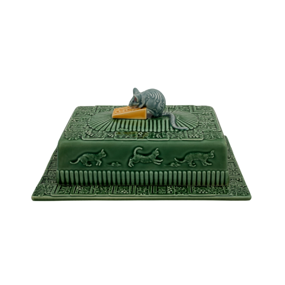 Queijeira Rato Com Tampa Bordallo Pinheiro 14 X 22,5 X 30,5 Cm Queijeira Rato Com Tampa Bordallo Pinheiro 14 X 22,5 X 30,5 Cm