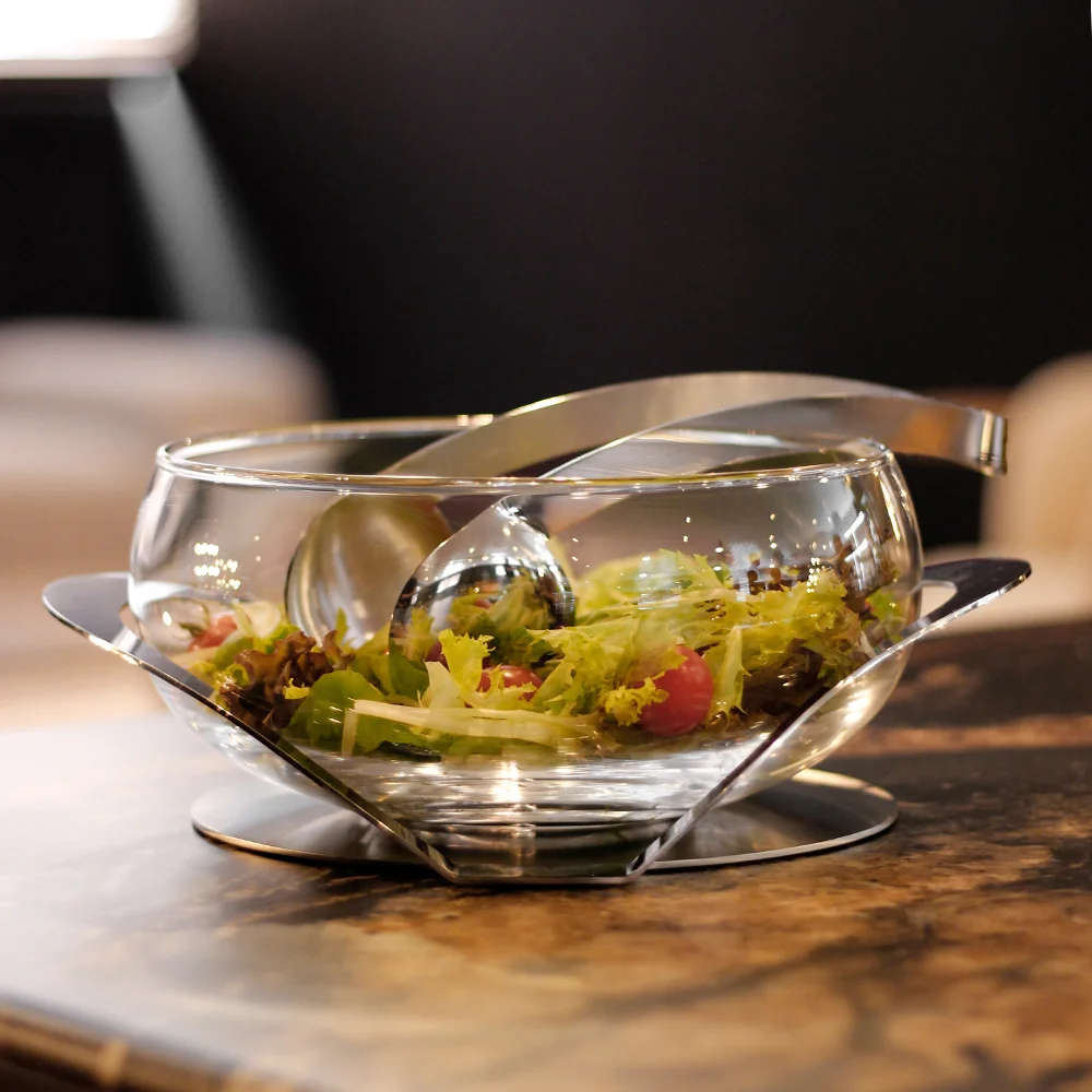 Saladeira Com Pegador Prata Uno Riva