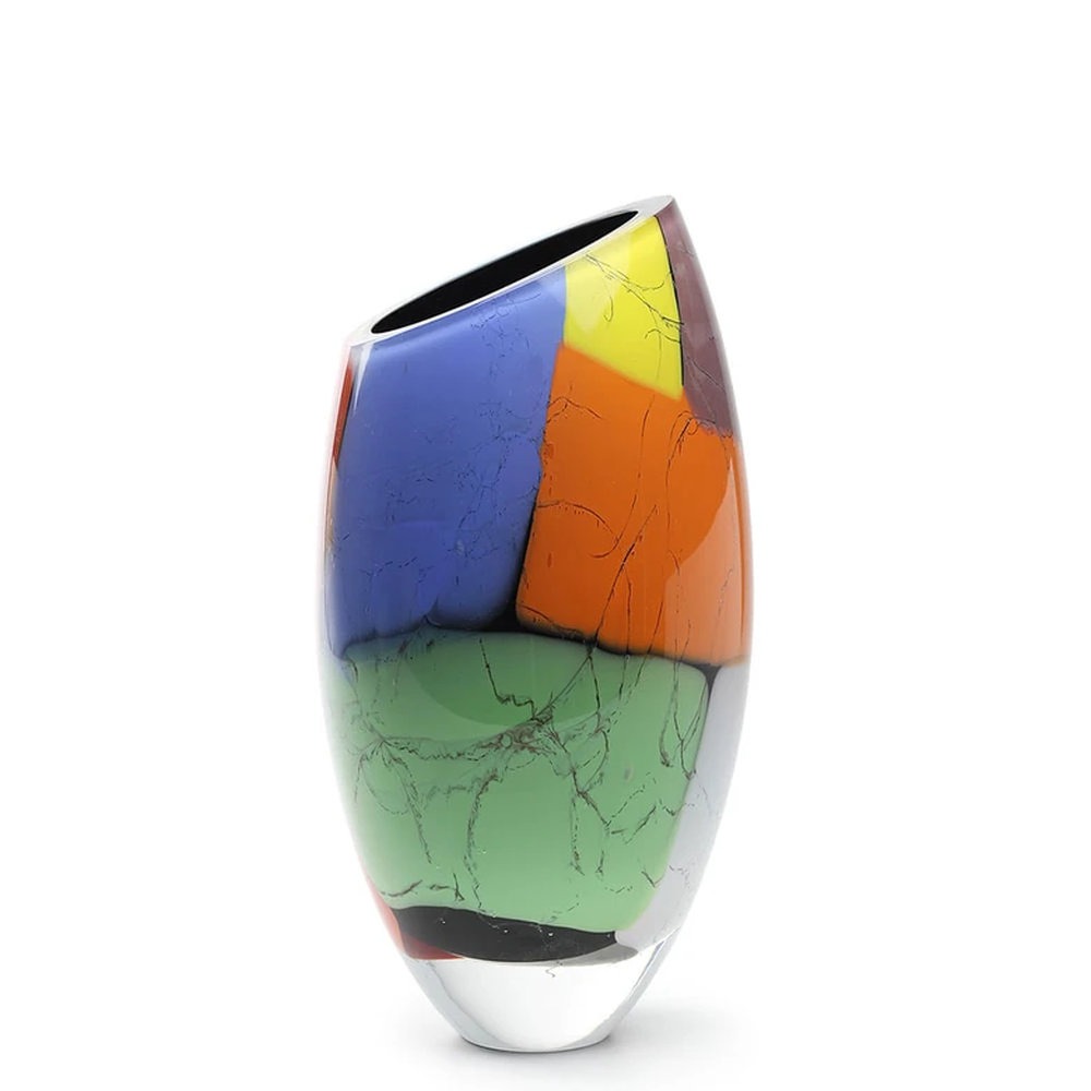 Vaso 50 Ms Diagonal Cristais Ca D'oro Colorido Com Fundo Preto 28 X 15 Cm