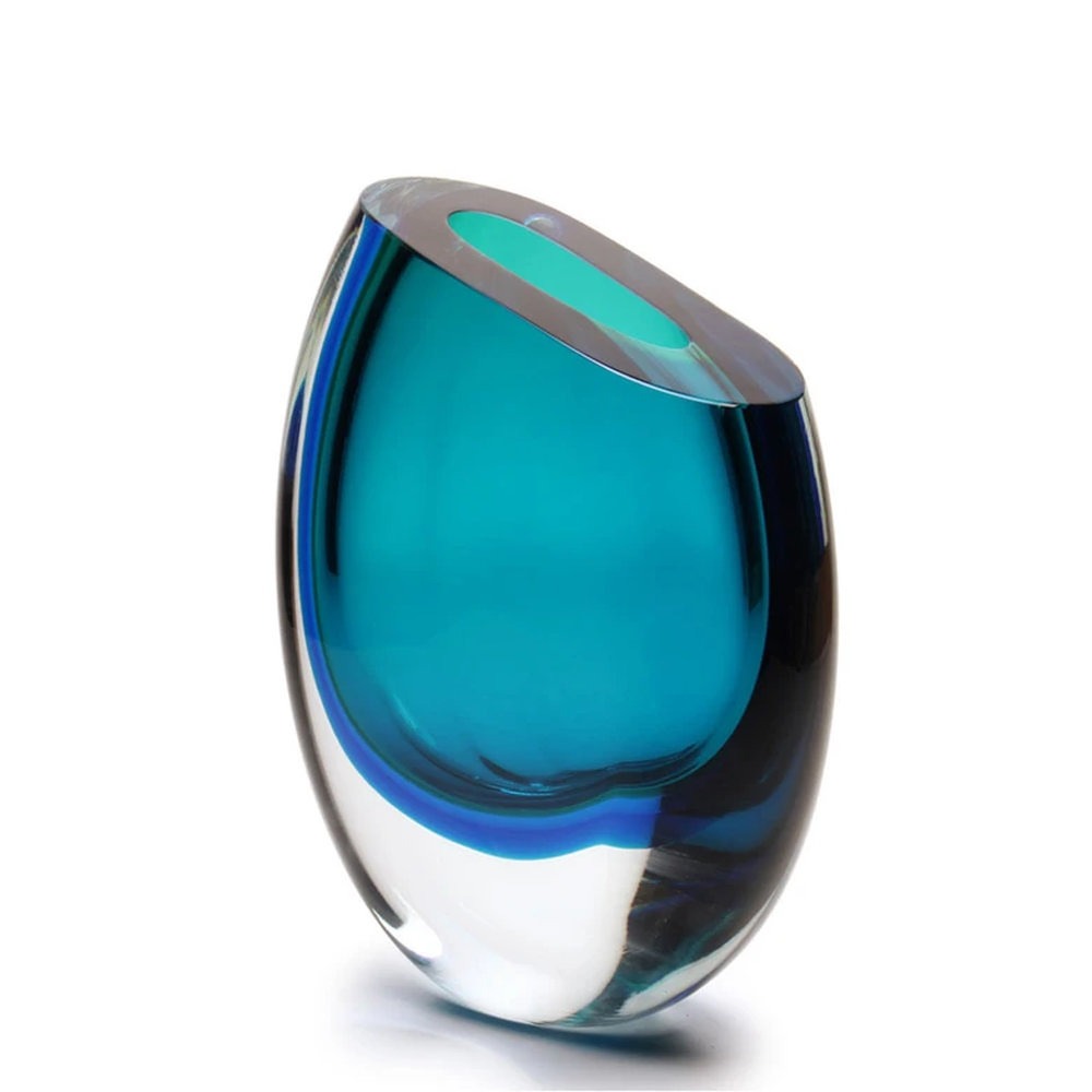 Vaso 96 Ms Cristais Ca D'oro Bicolor Verde e Agua Marinha 26 X 20 Cm