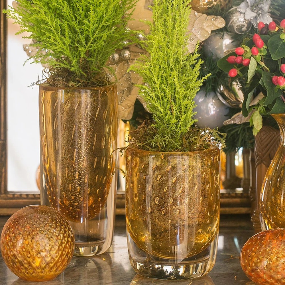 Vaso Cilindrico 2 Tela Cristais Ca D'oro Transparente Com Ouro 19 X 9 Cm