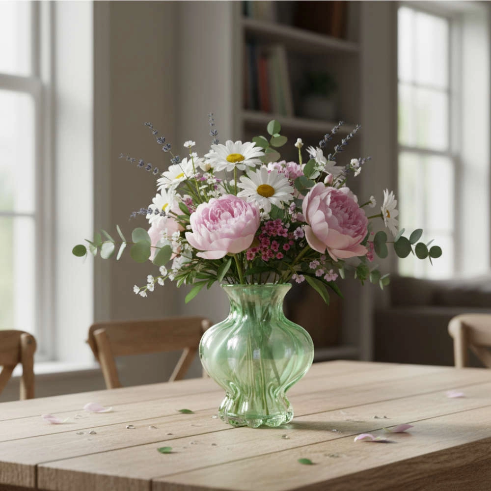 Vaso  Di Murano Pistache Com Ouro