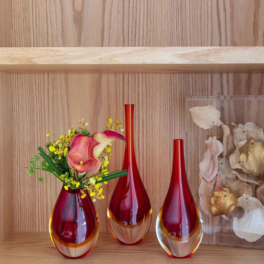 Vaso Gota Baixa Bicolor Nº 0 Cristais Ca D'oro Vermelho e Ambar 25 Cm