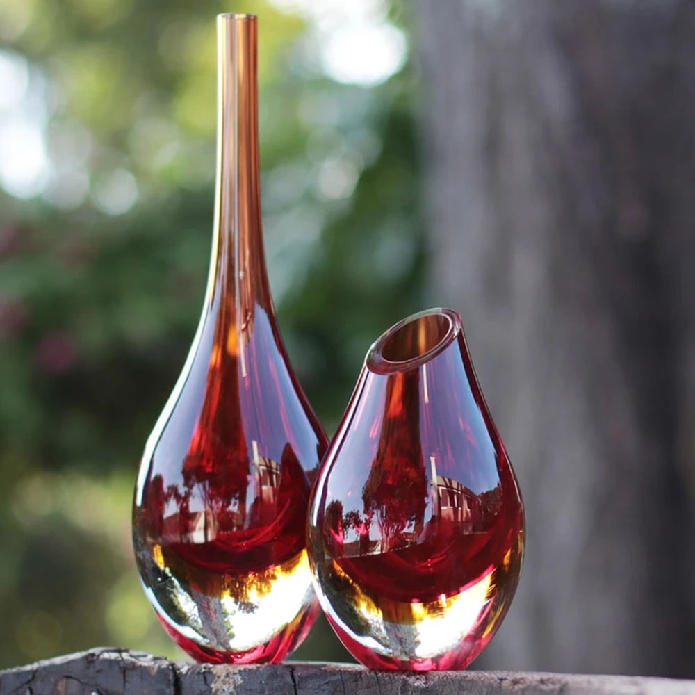 Vaso Gota Baixa Bicolor Nº 0 Cristais Ca D'oro Vermelho e Ambar 25 Cm