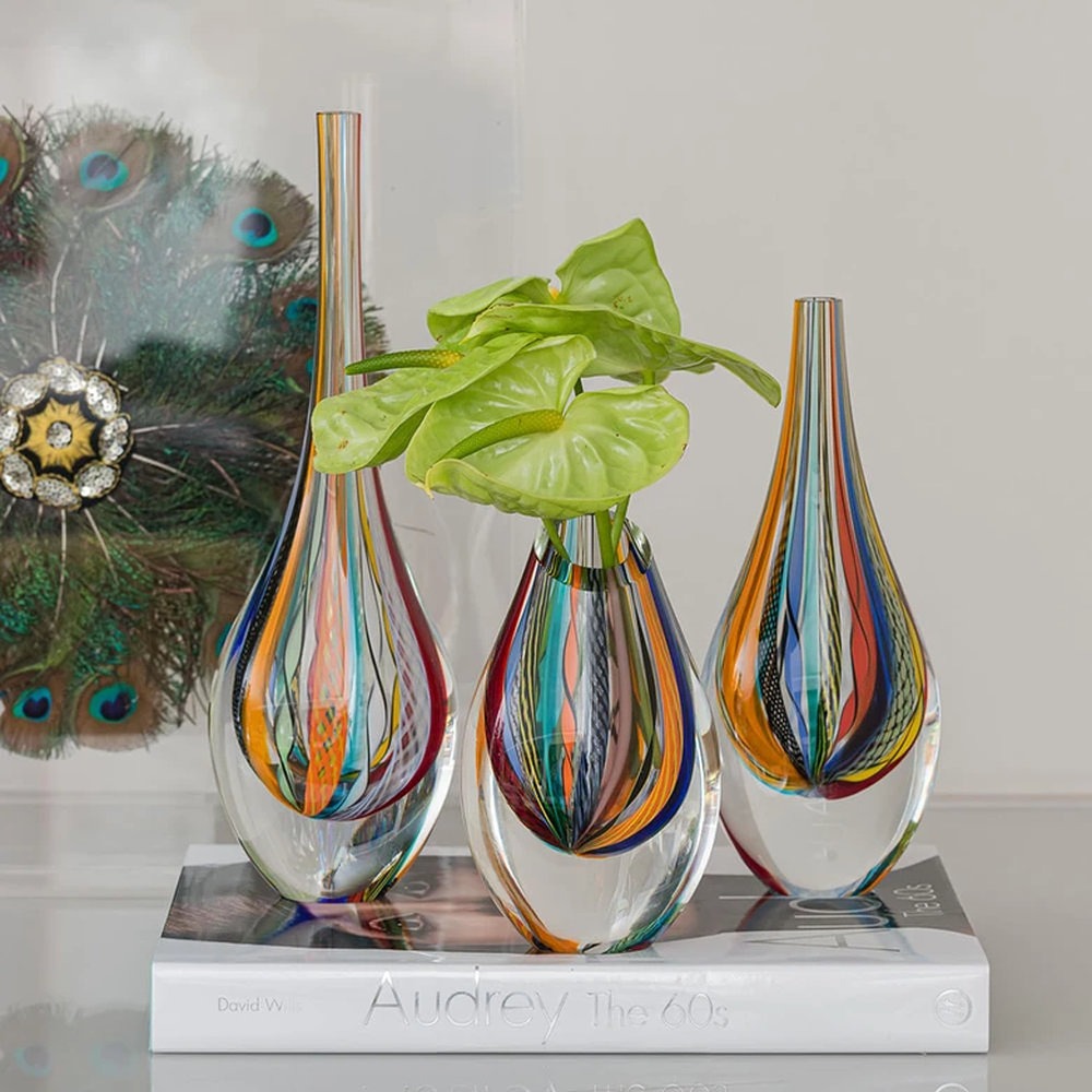 Vaso Gota Baixa Cristais Ca D'oro Bastoes Especiais Colorido 25 Cm