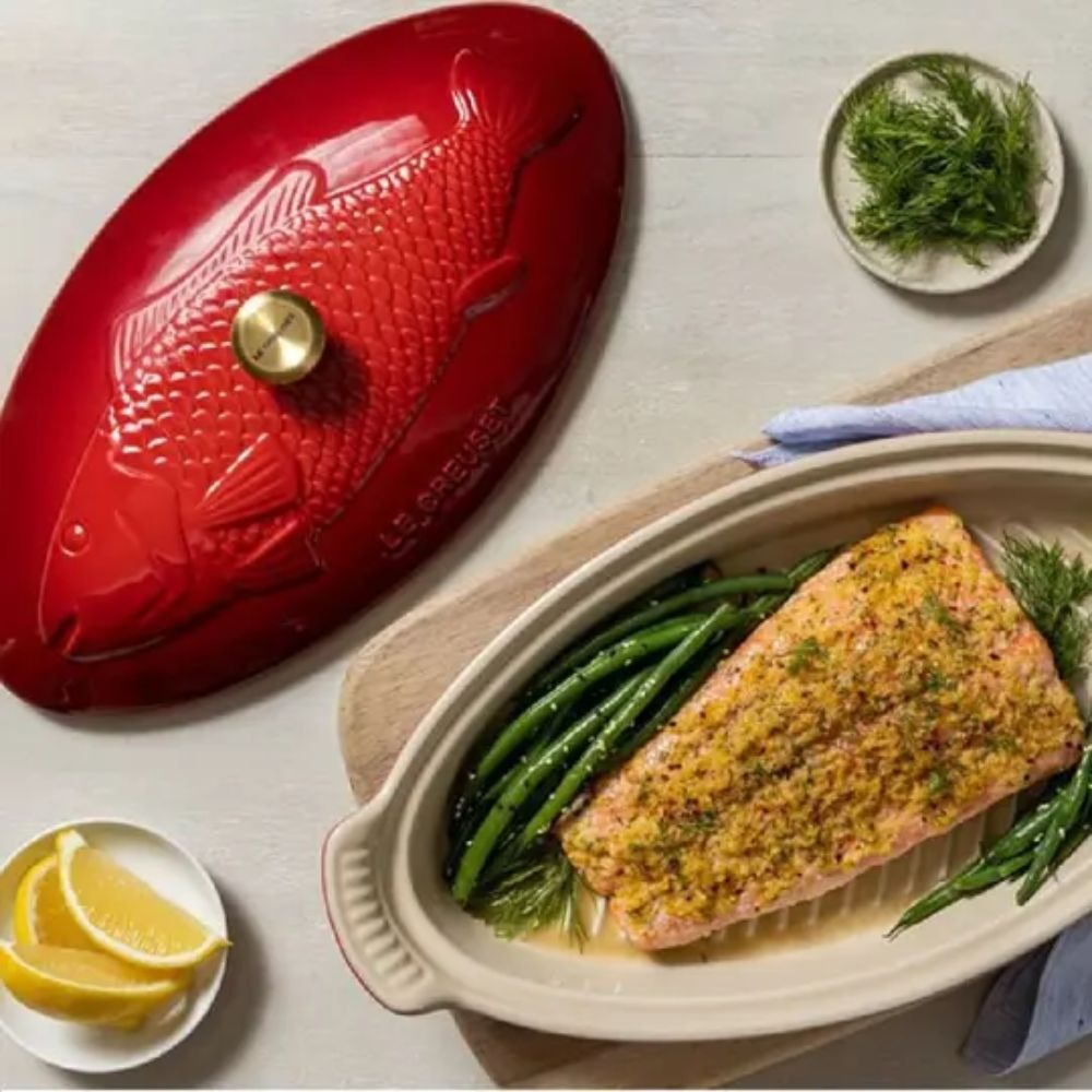 食器 GRUB et TORTUE Travessa P/ Peixe Com Tampa Le Creuset Heritage 34 Cm | Presentes