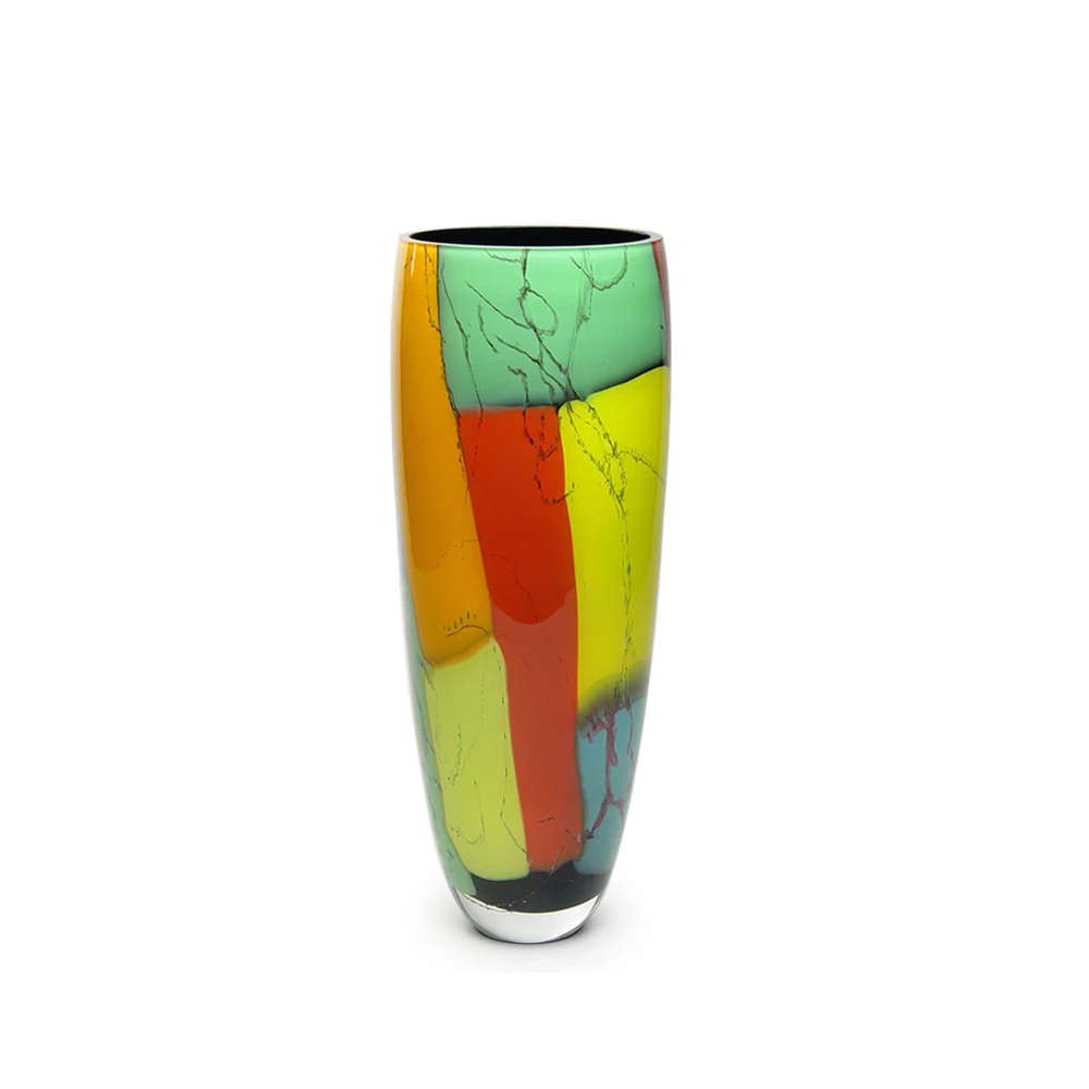 Vaso Nº 333 Ms Cristais Ca D'oro Colorido Com Fundo Preto 33 X 12 Cm